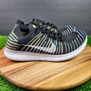Nike Free RN Flyknit Shoes Womens Size 8.5 Black Multicolor Sneakers 831070-003